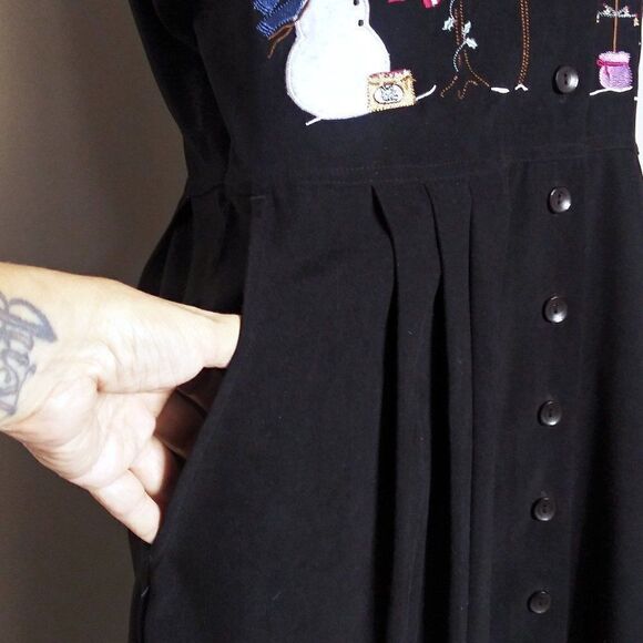 CHRISTOPHER & BANKS Faux Suede Christmas Embroidered Maxi Dress Pockets Sz L VTG - Picture 5 of 8